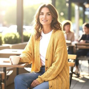 ROBERT SCOTT LTD Vintage Cardigan Sweater Butter Yellow Button Up Classic